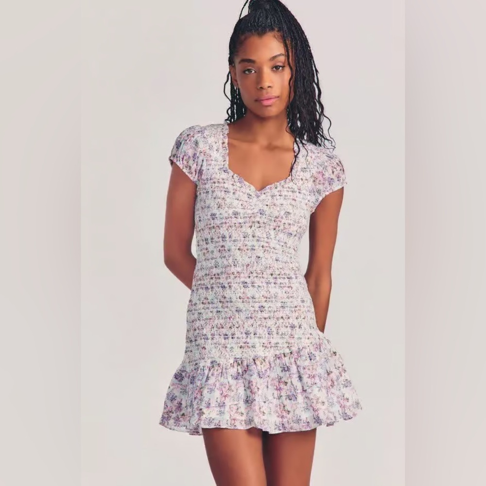 NWT LoveShackFancy Trevor Mini Dress in Positano Blue in a size P